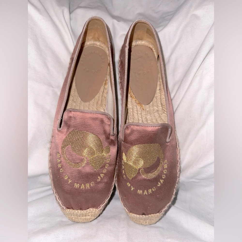 MARC JACOBS Pink Satin Blush Flat Espadrilles SZ 37.5
